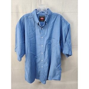 Wrangler Hero Mens Blue Short Sleeve Button Down Shirt Large Cotton Blend Casual
